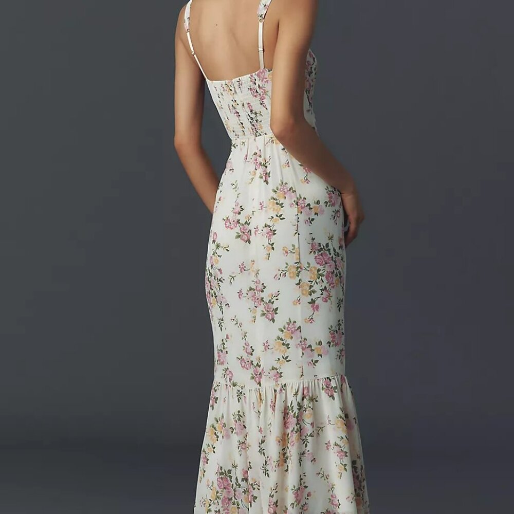 Reformation White Pink Floral Maxi Dress with Lace Details Size 0 (XS) - Picture 2 of 9